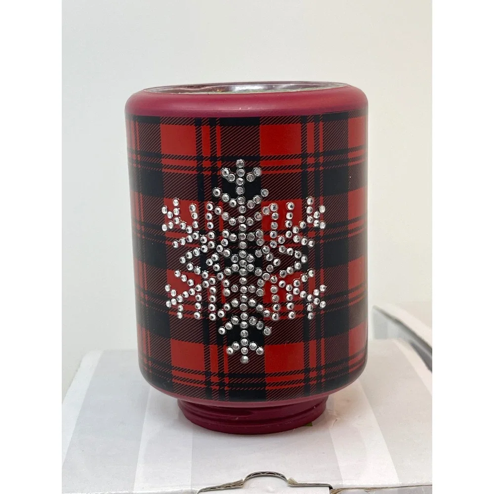 Scentsy Frost Flannel Mini Warmer Used Red Plaid Snowflake Rhinestone Christmas